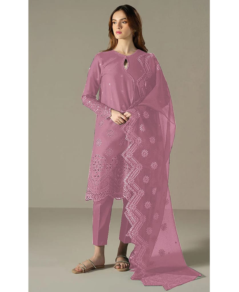 new summer wear pink cotton Pakistani suit for women