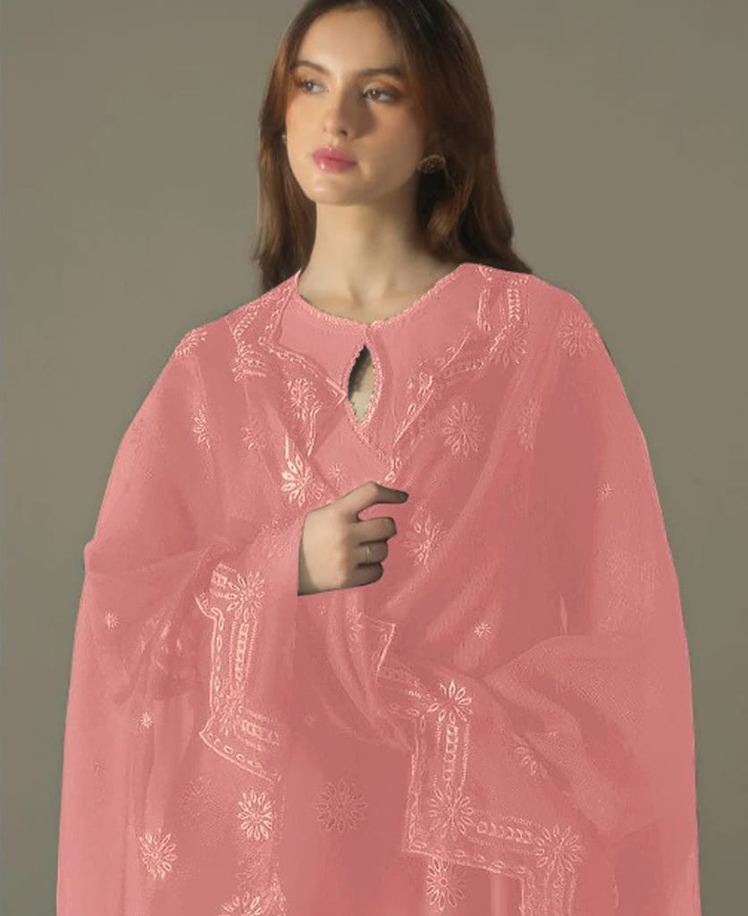 new summer wear pink cotton Pakistani suit for women