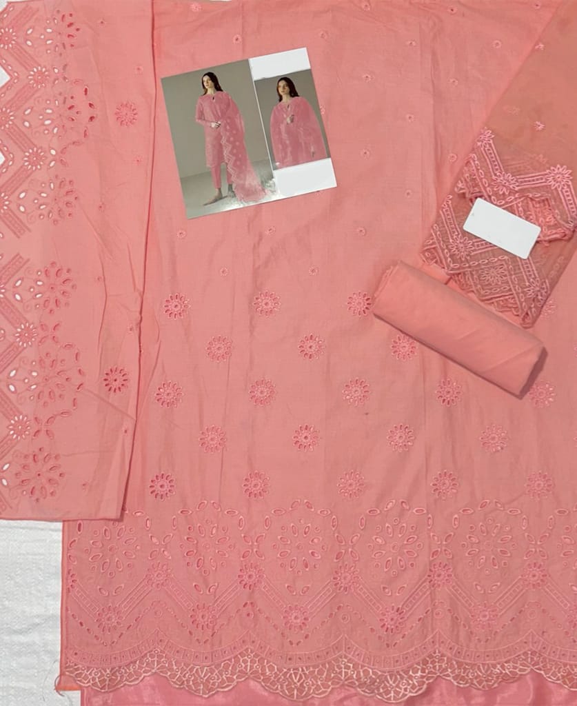 new summer wear pink cotton Pakistani suit for women