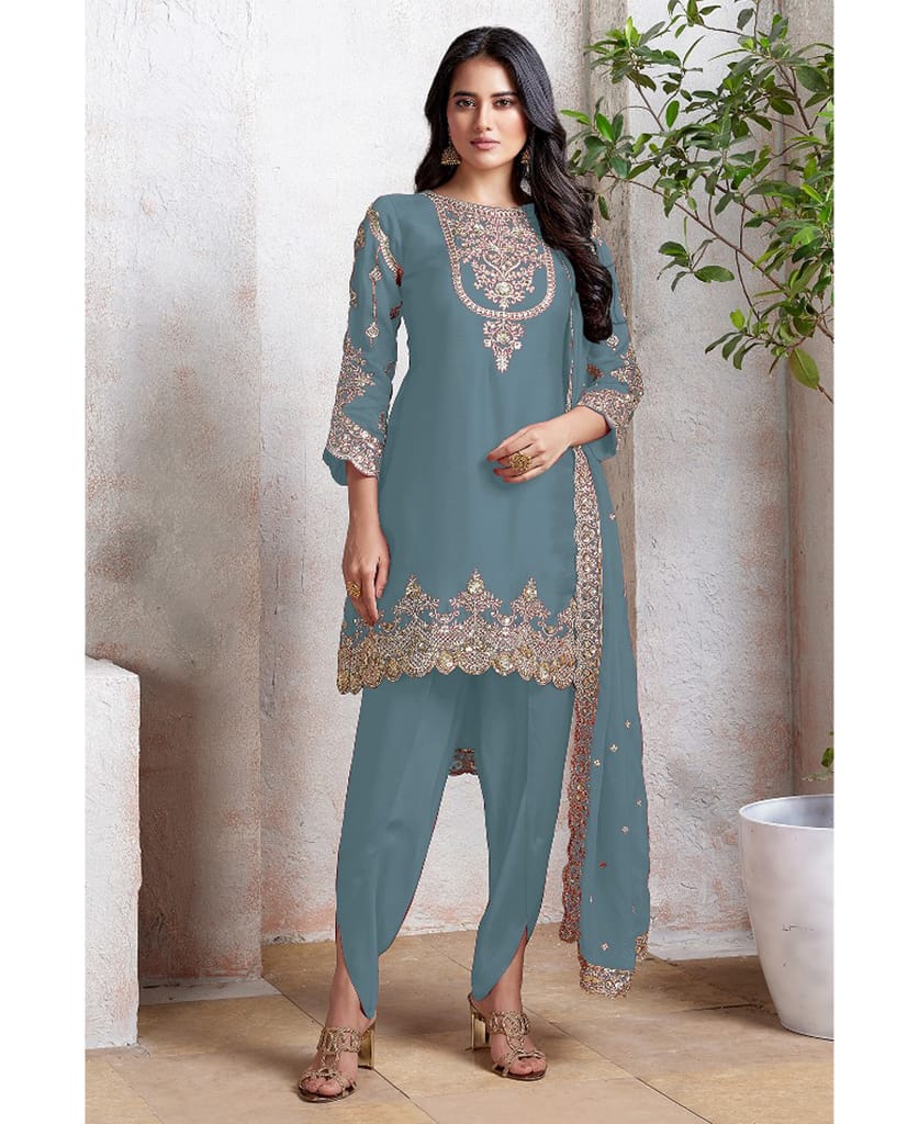 traditional sky blue georgette Patiala style suit for women
