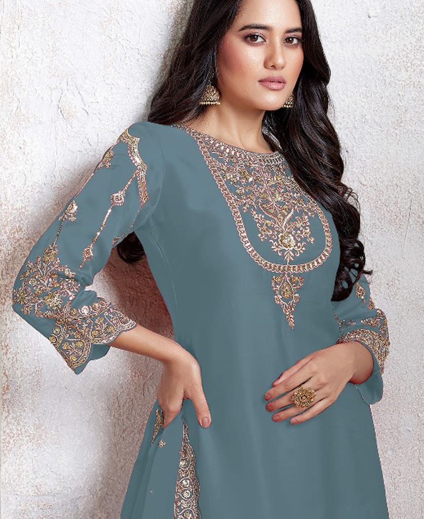 traditional sky blue georgette Patiala style suit for women