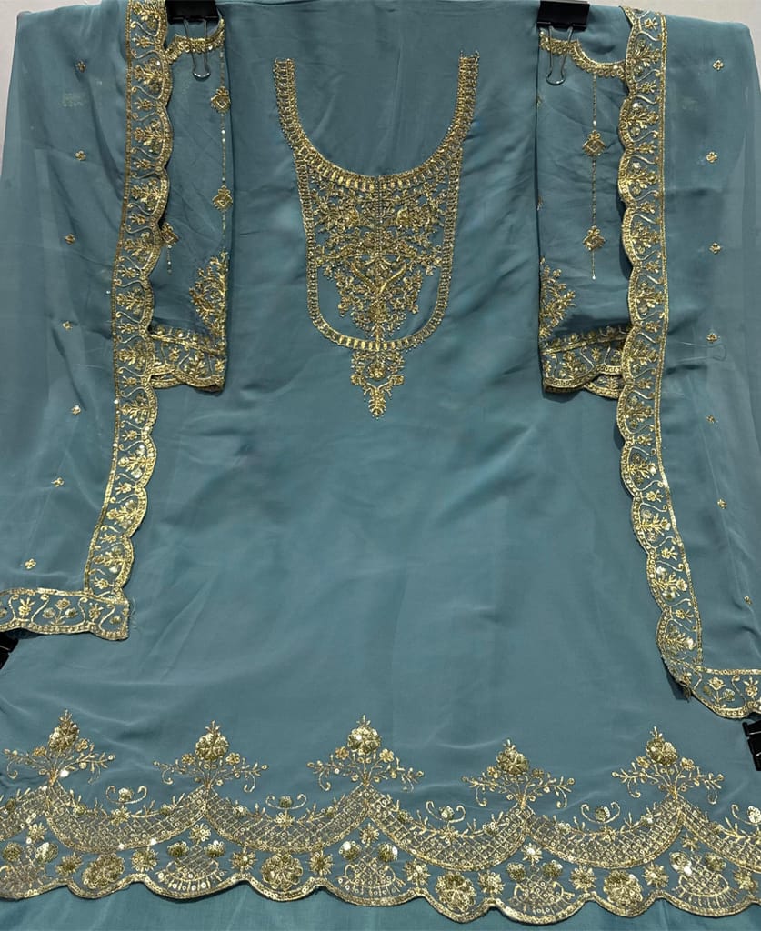 traditional sky blue georgette Patiala style suit for women