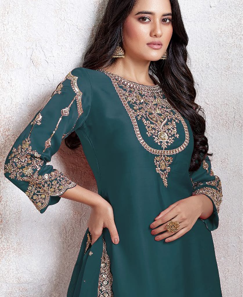 traditional sky blue georgette Patiala style suit for women