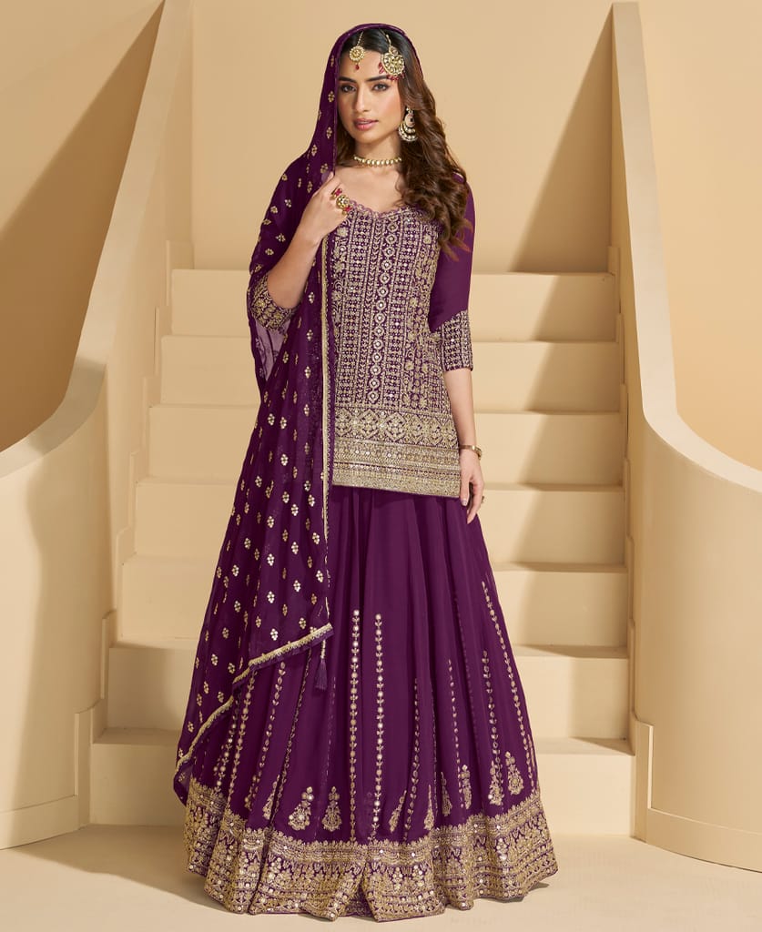 purple georgette lehenga suit for women ethnic wear
