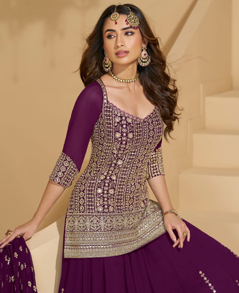 purple georgette lehenga suit for women ethnic wear