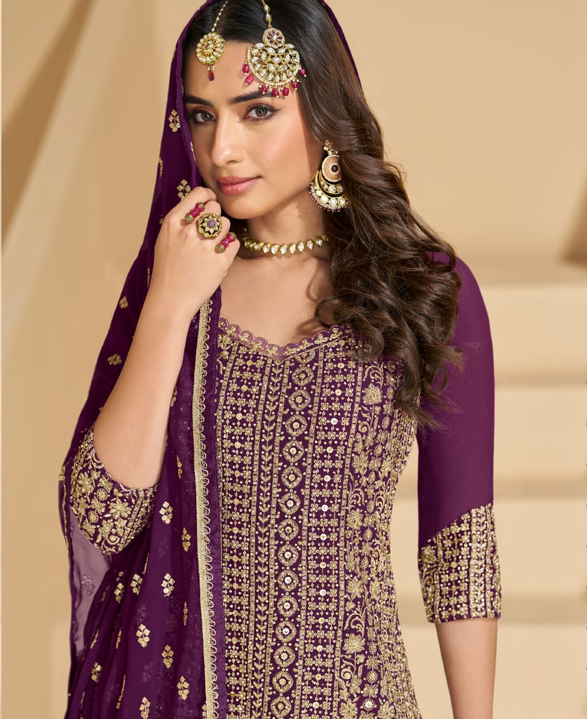 purple georgette lehenga suit for women ethnic wear