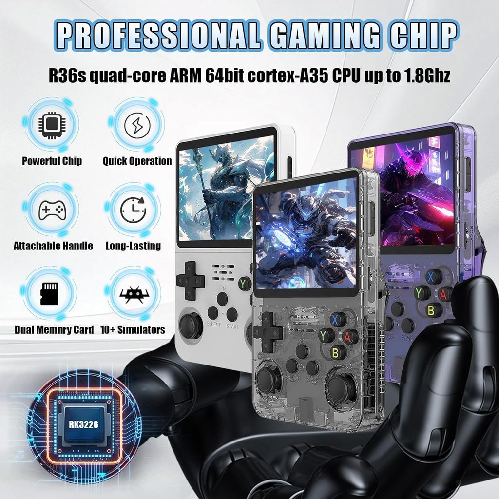 R36S Retro Game Console 3.5" IPS, 64GB 20000+ Games, 13+ Emulators, Portable Handheld for Kids/Adults (Multicolor)