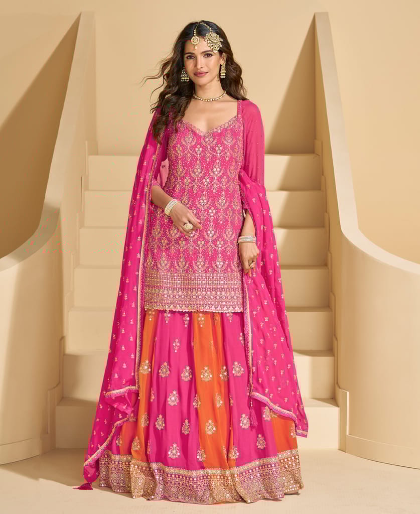 pink georgette sharara suit for women ethnic wear