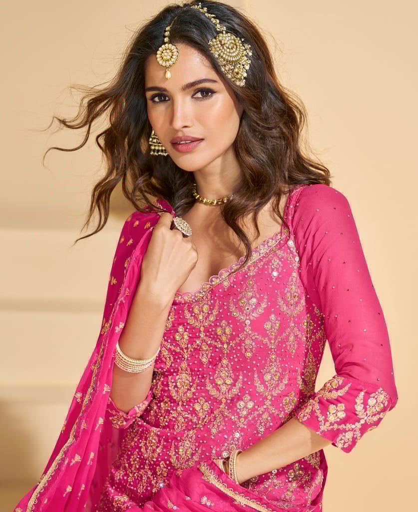 pink georgette sharara suit for women ethnic wear