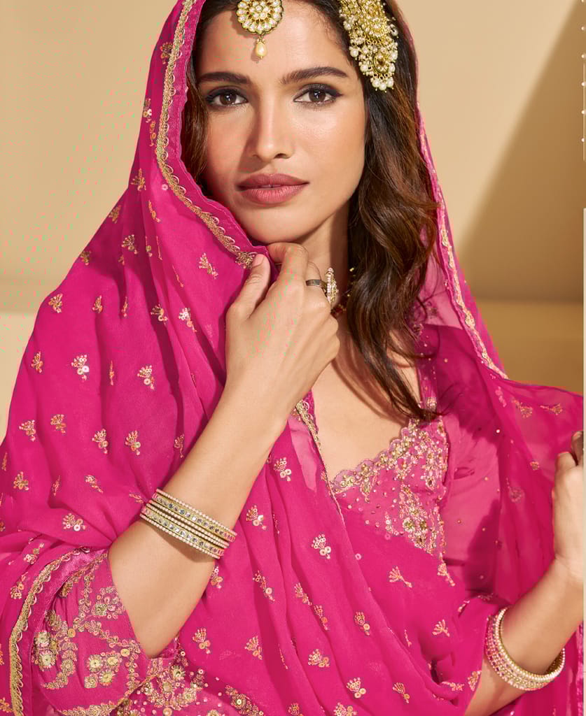pink georgette sharara suit for women ethnic wear