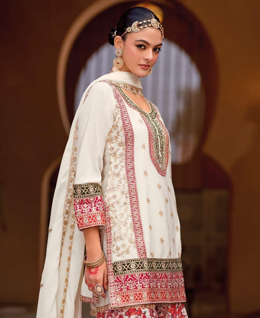 designer black heavy embroidered chinon sharara suit for women
