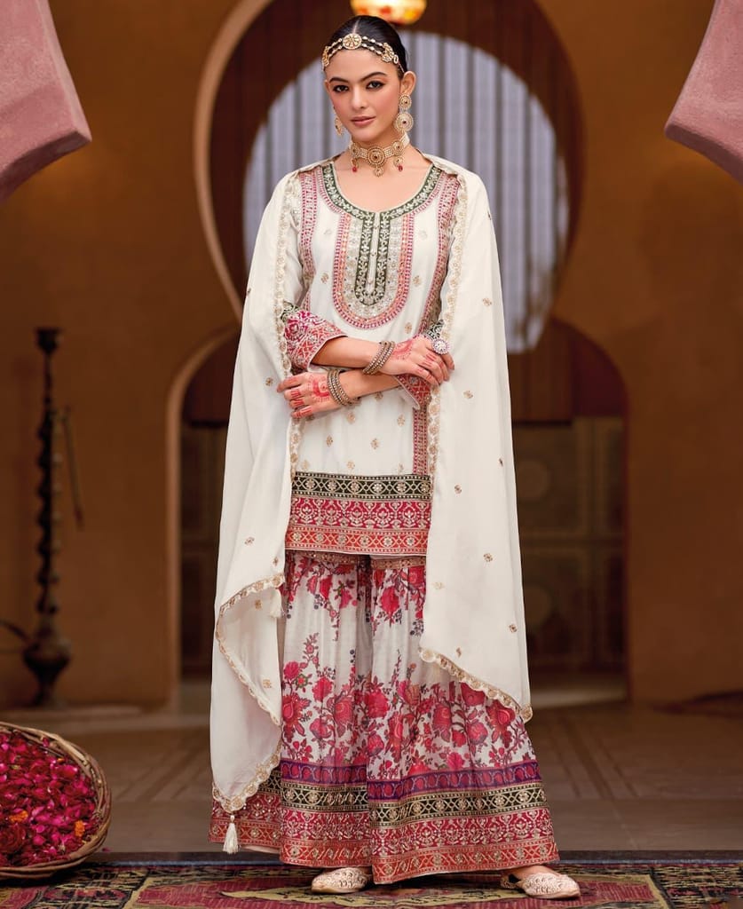 designer black heavy embroidered chinon sharara suit for women