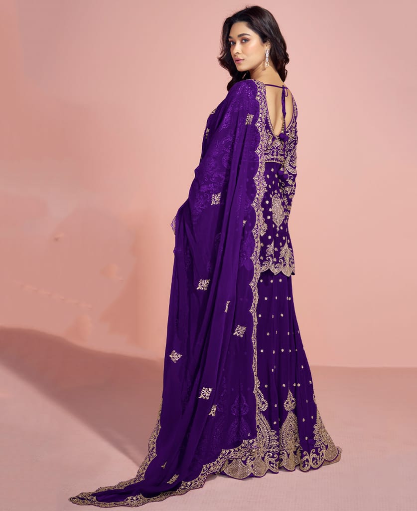 traditional georgette pink heavy embroidered sharara suit for women