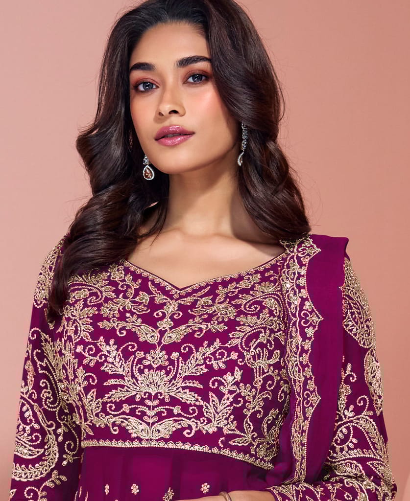 traditional georgette pink heavy embroidered sharara suit for women