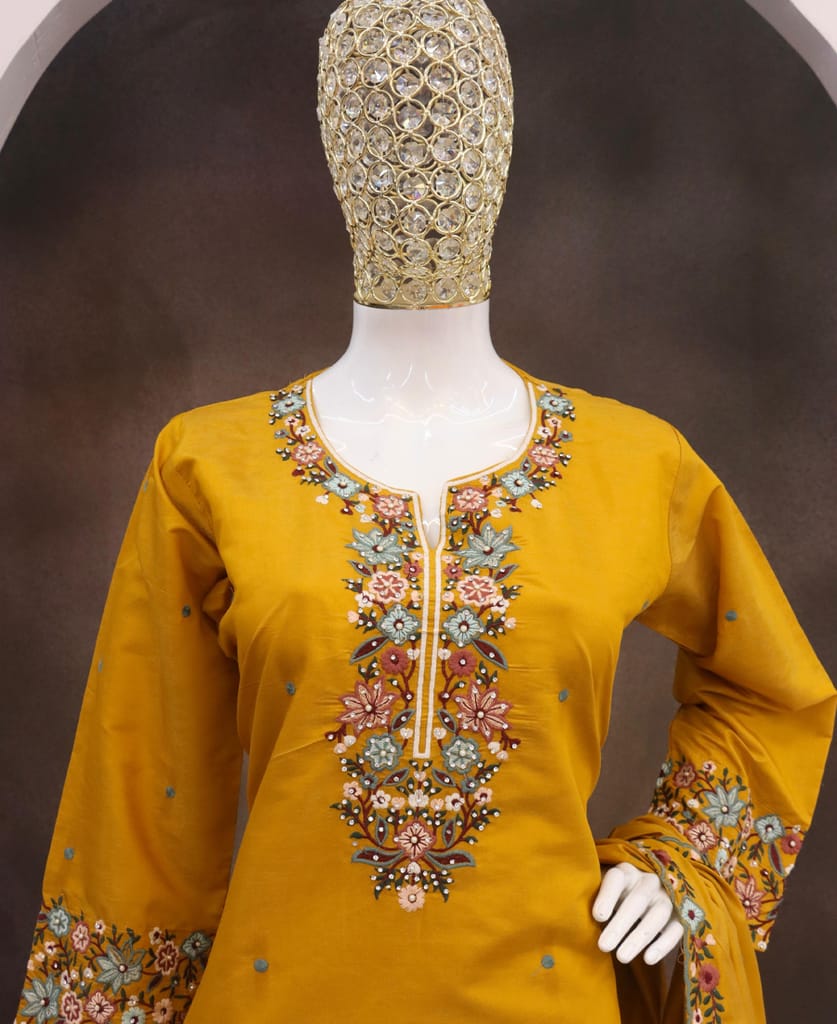 yellow simple and sober silk sharara suit for women ethnic wear