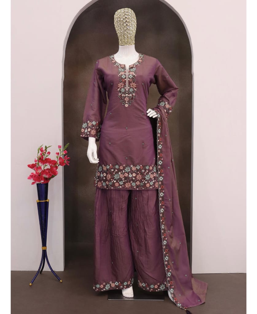 yellow simple and sober silk sharara suit for women ethnic wear