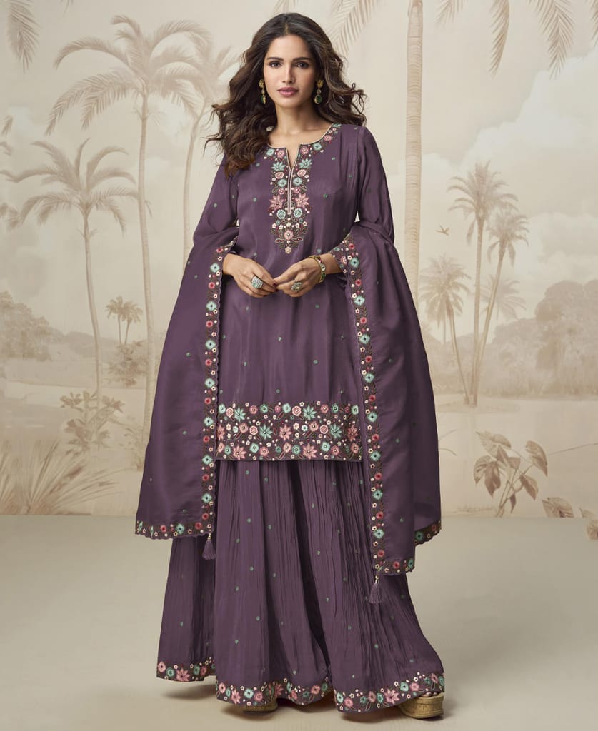 yellow simple and sober silk sharara suit for women ethnic wear