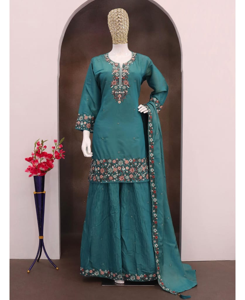 yellow simple and sober silk sharara suit for women ethnic wear