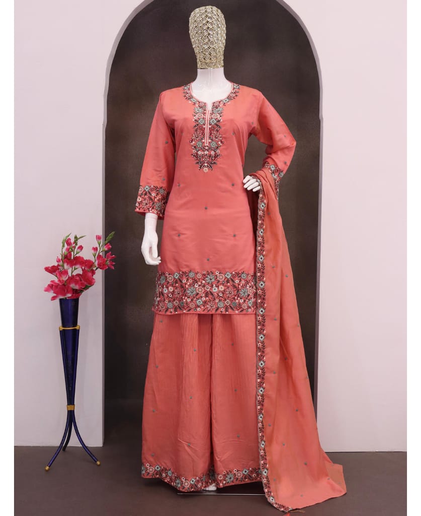 yellow simple and sober silk sharara suit for women ethnic wear