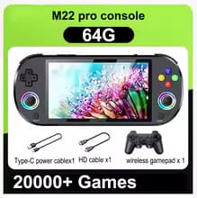 M22 Pro Handheld Retro Game Console 5.0'' IPS Screen Built In 20000+ Games Emulators With RGB LED Joystick Video Game 64GB (Multocolor)