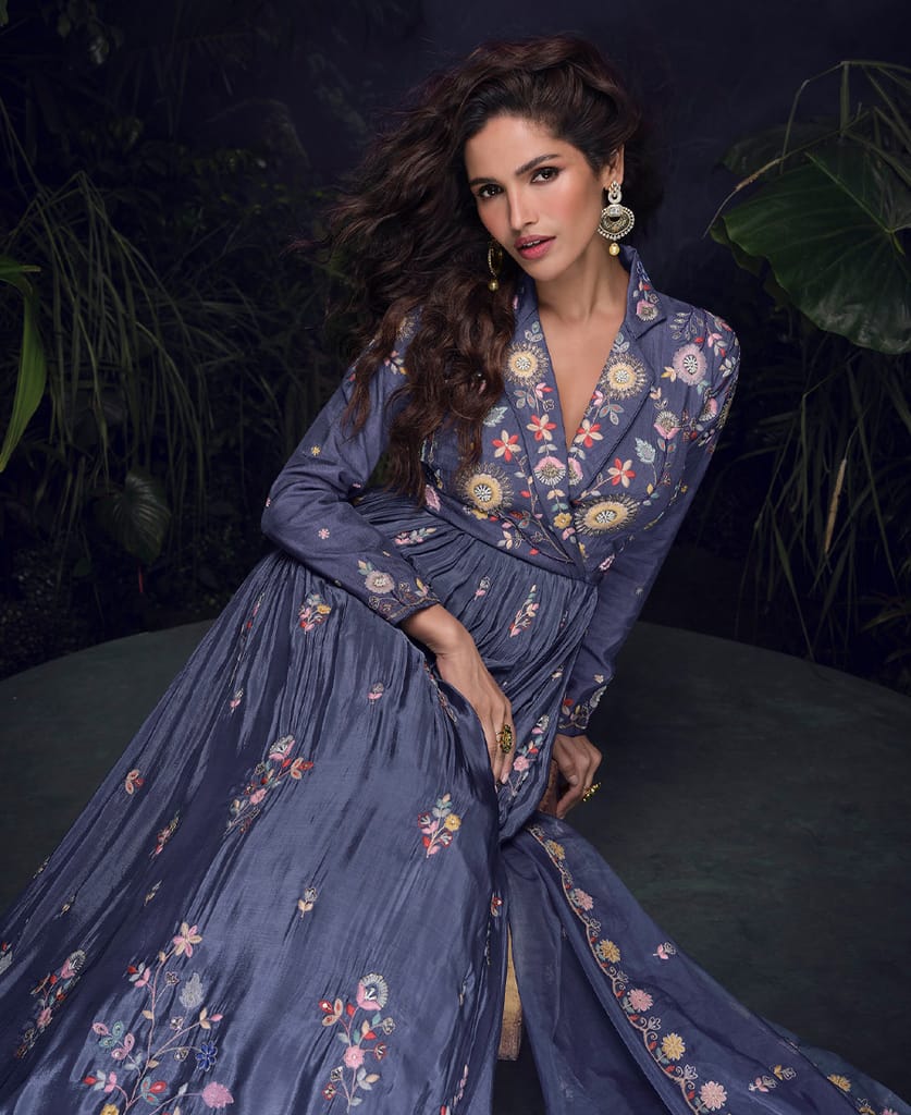 designer chinon silk lilac anarkali suit for women festival wear