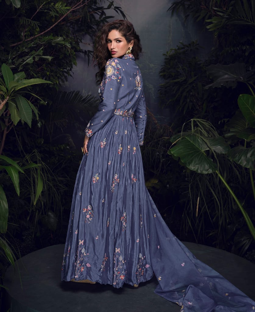 designer chinon silk lilac anarkali suit for women festival wear