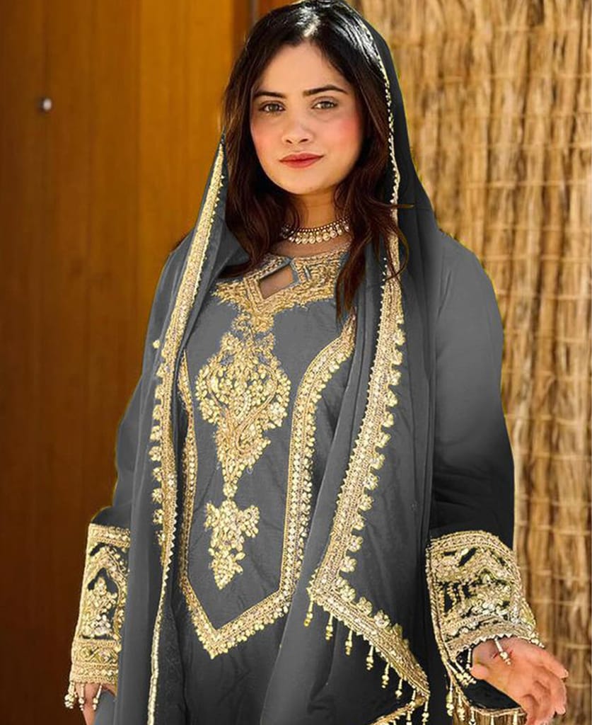 new ombre pattern chinon grey straight suit for women