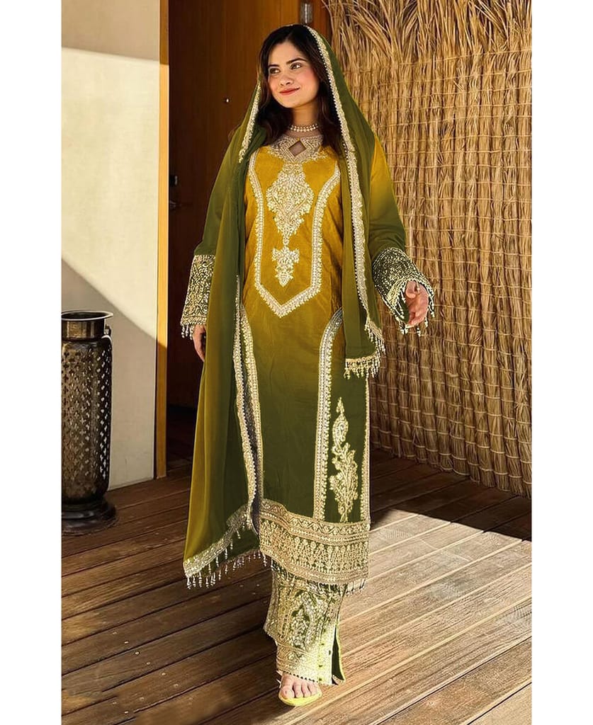 new ombre pattern chinon grey straight suit for women