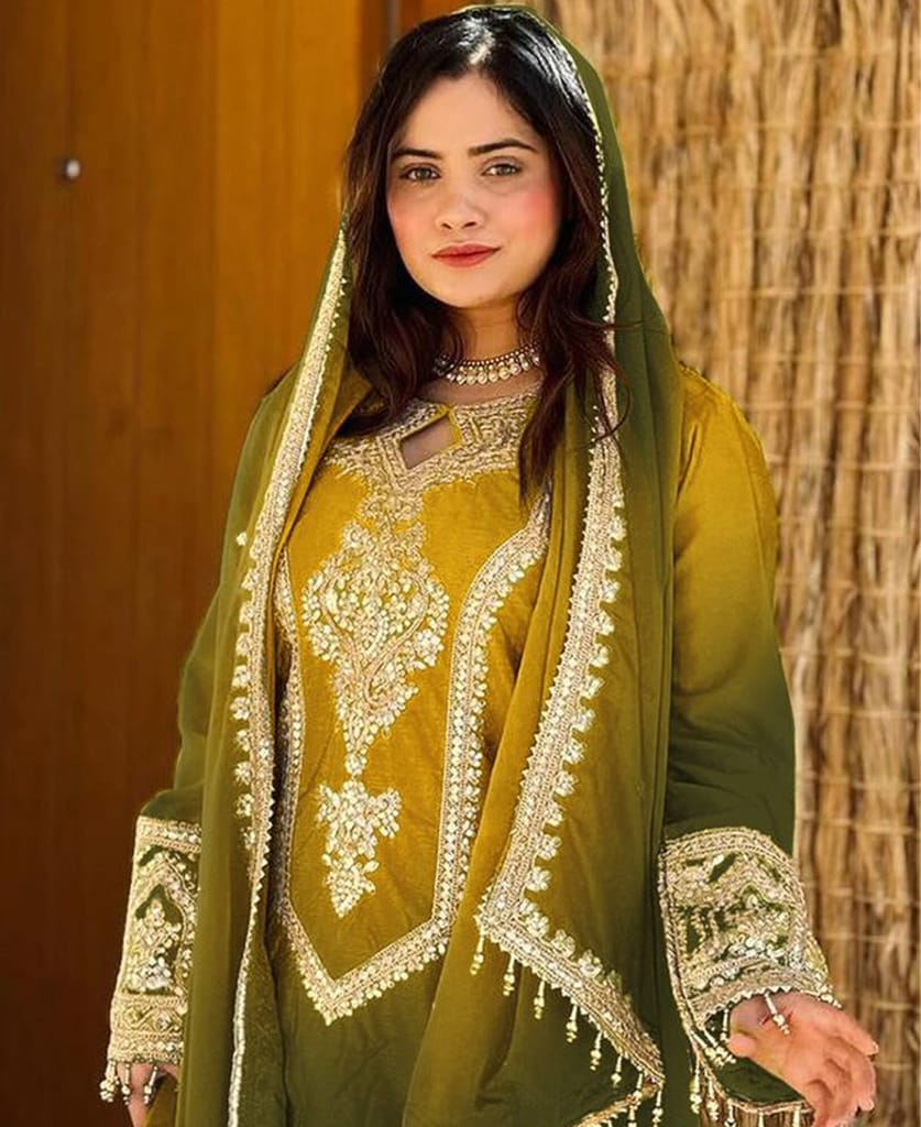 new ombre pattern chinon grey straight suit for women