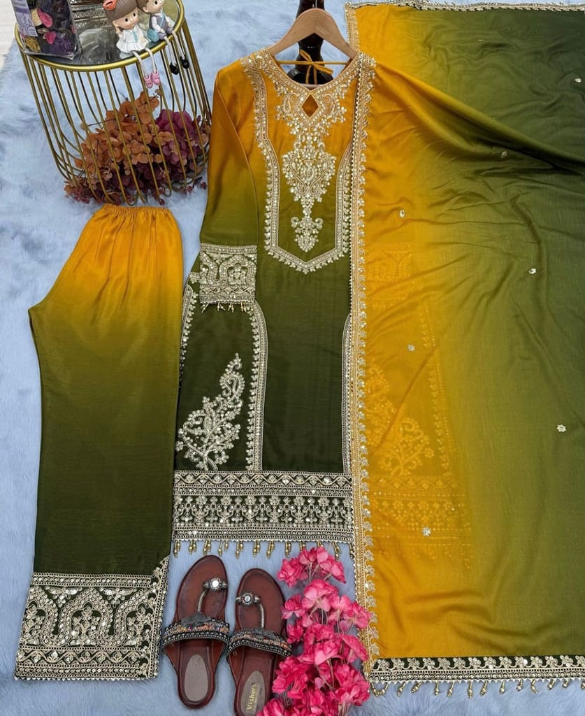 new ombre pattern chinon grey straight suit for women