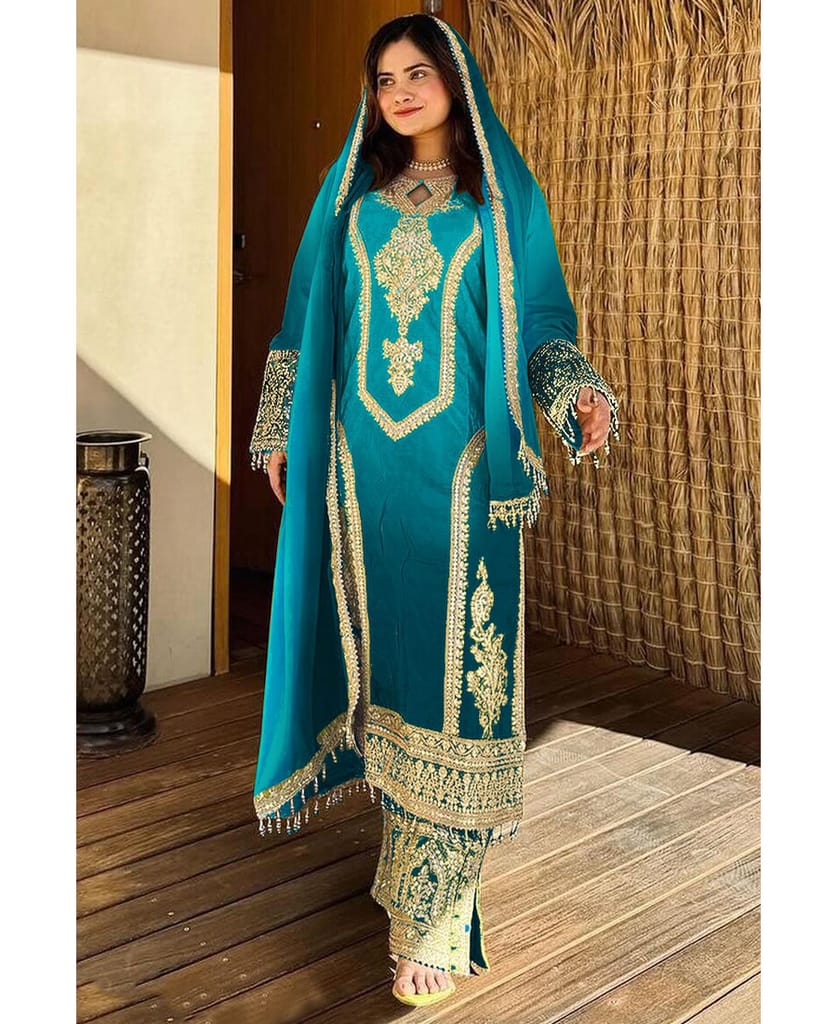 new ombre pattern chinon grey straight suit for women