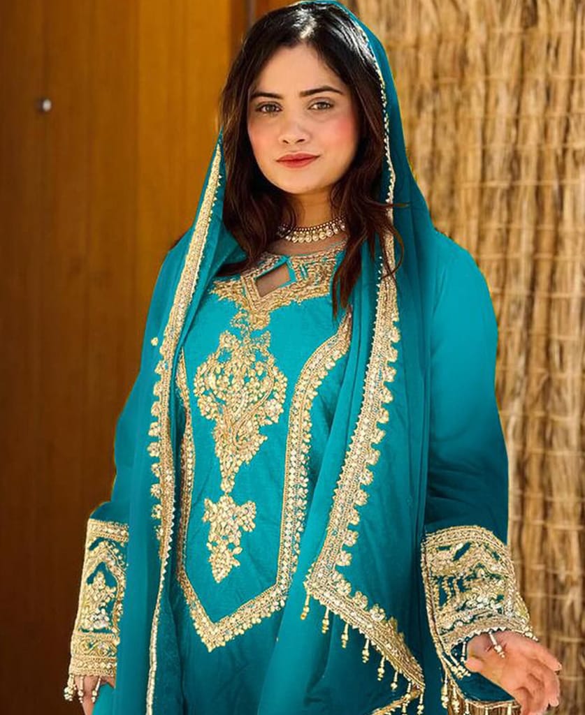 new ombre pattern chinon grey straight suit for women