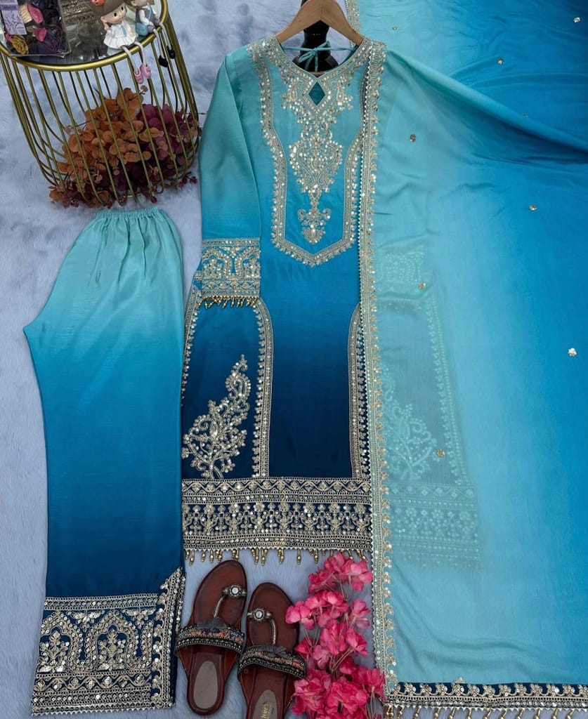 new ombre pattern chinon grey straight suit for women