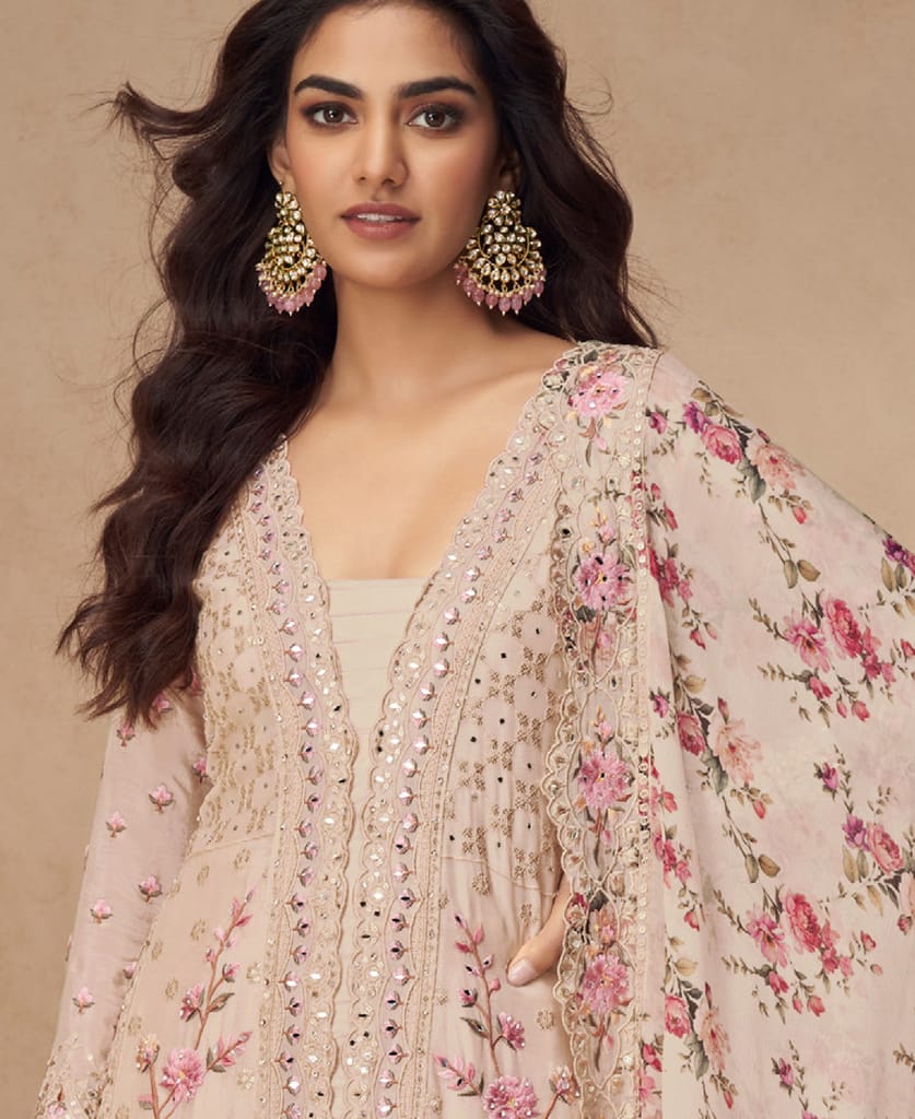 designer sky blue summer wear chinon Pakistani straight suit for women