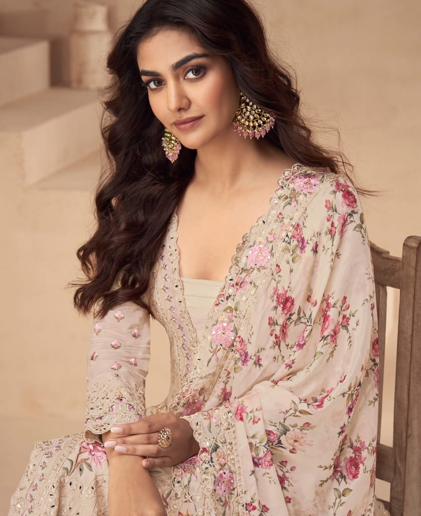 designer sky blue summer wear chinon Pakistani straight suit for women