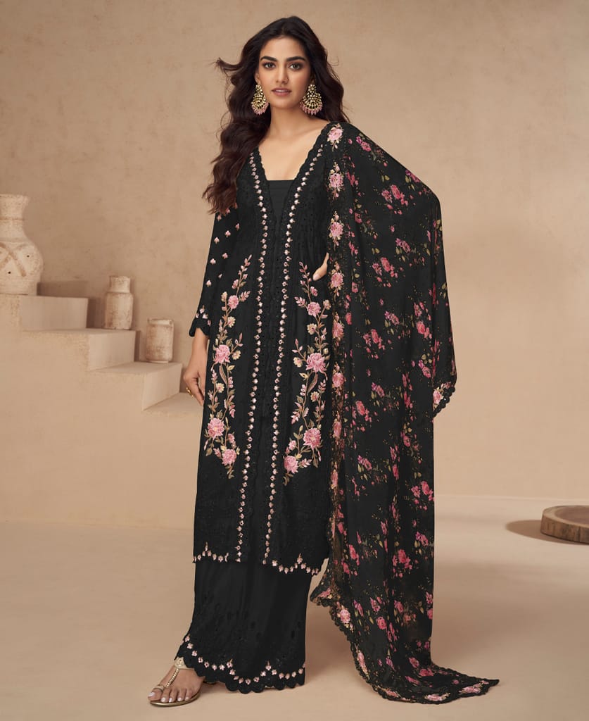 designer sky blue summer wear chinon Pakistani straight suit for women