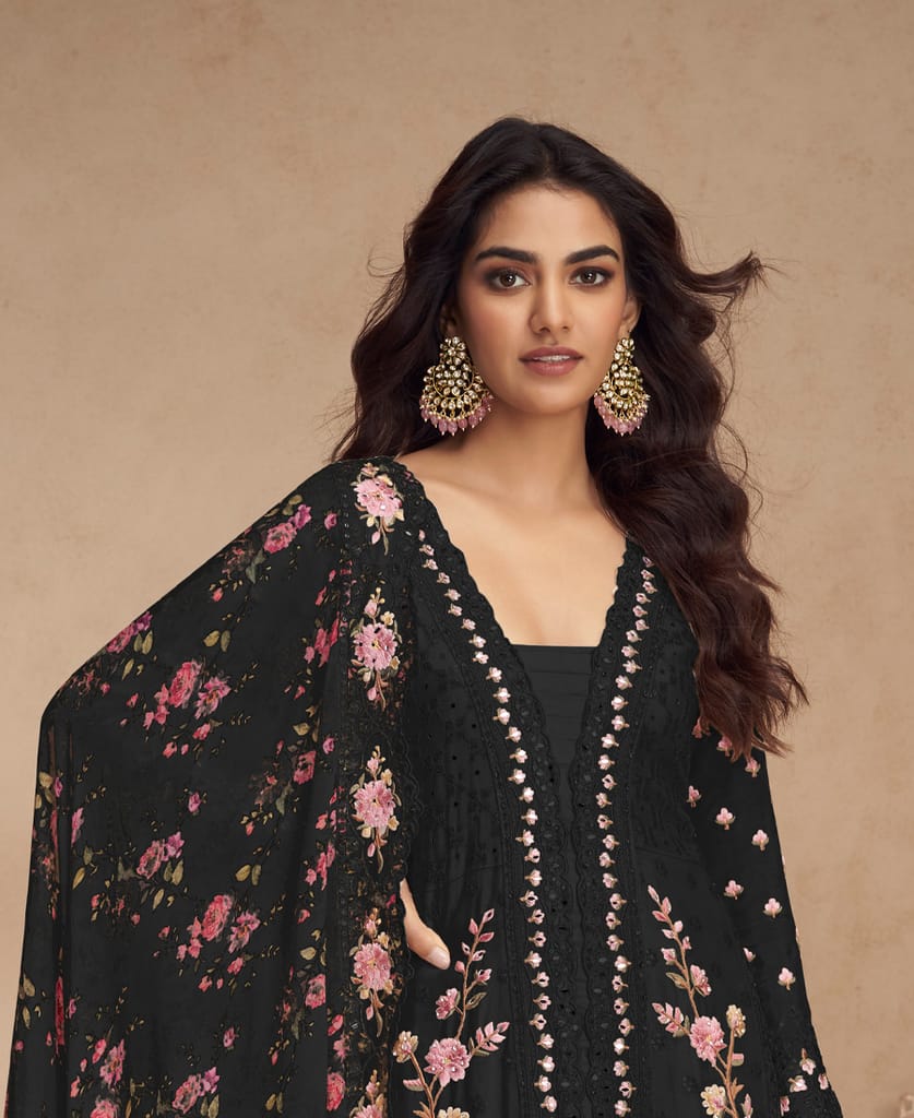 designer sky blue summer wear chinon Pakistani straight suit for women