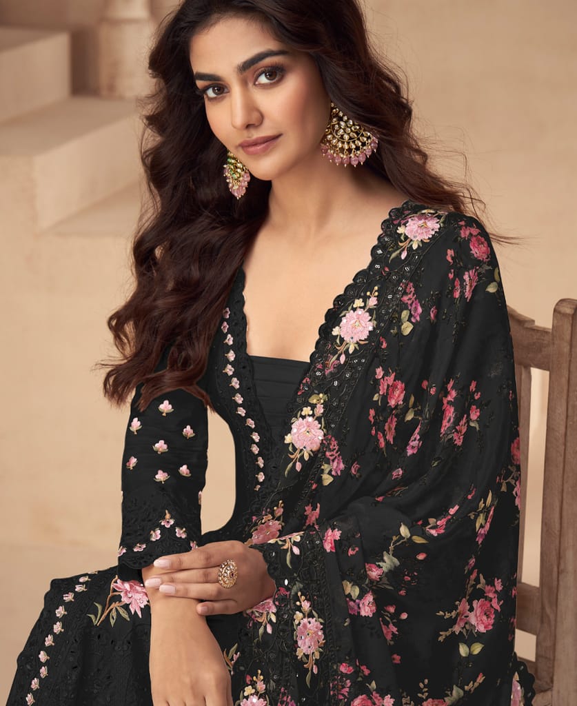 designer sky blue summer wear chinon Pakistani straight suit for women