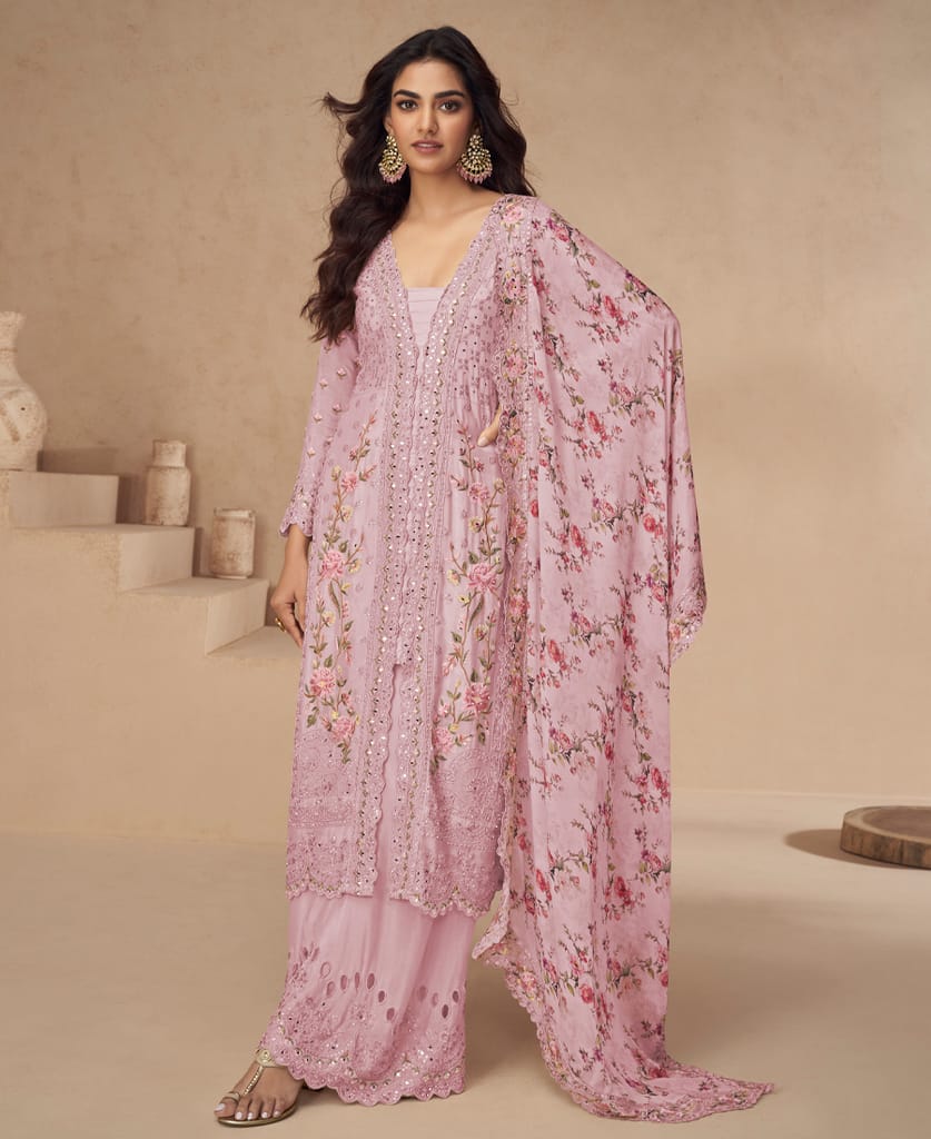 designer sky blue summer wear chinon Pakistani straight suit for women