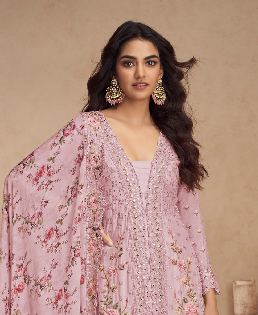 designer sky blue summer wear chinon Pakistani straight suit for women