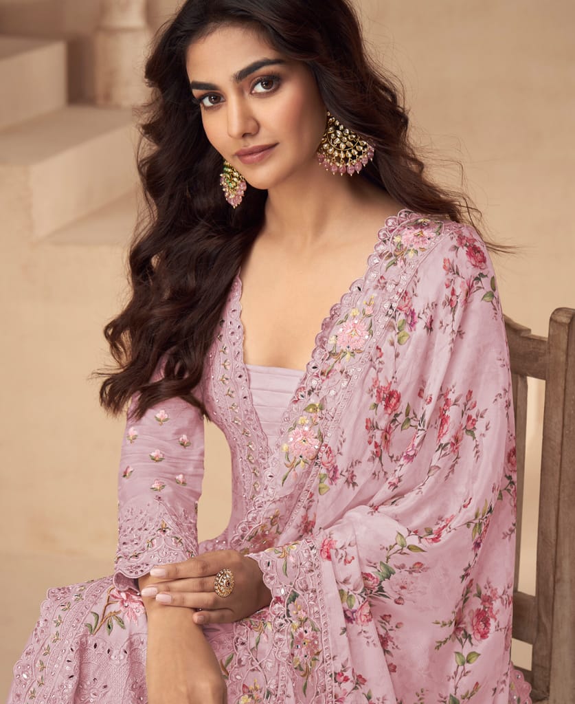 designer sky blue summer wear chinon Pakistani straight suit for women