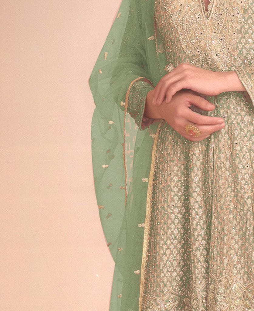 new peach high low style wedding wear georgette salwar suit for women