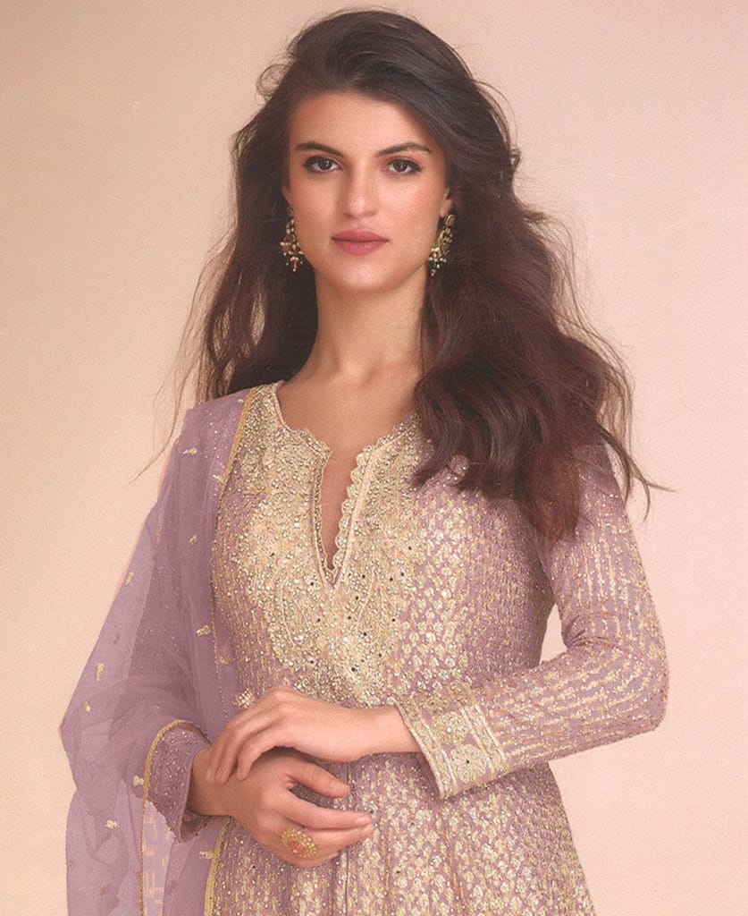 new peach high low style wedding wear georgette salwar suit for women