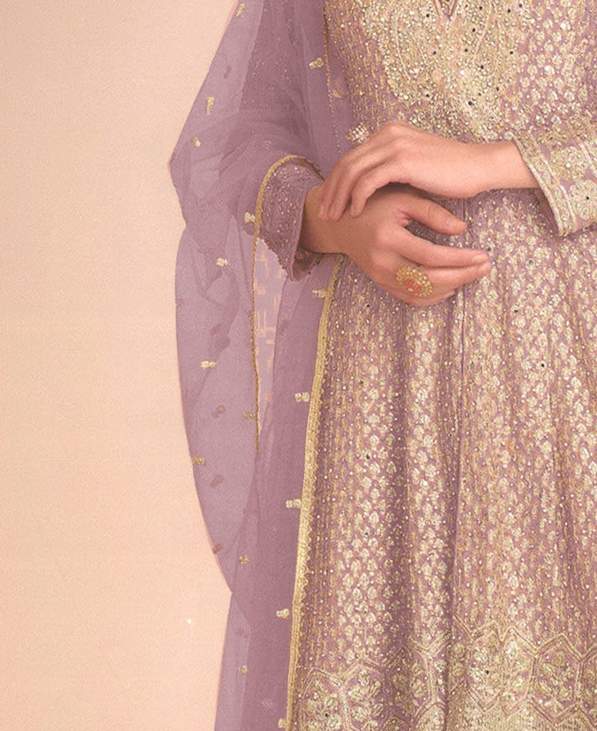 new peach high low style wedding wear georgette salwar suit for women