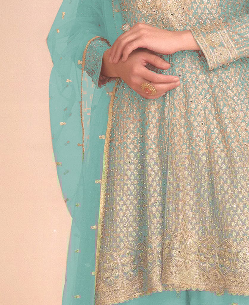 new peach high low style wedding wear georgette salwar suit for women