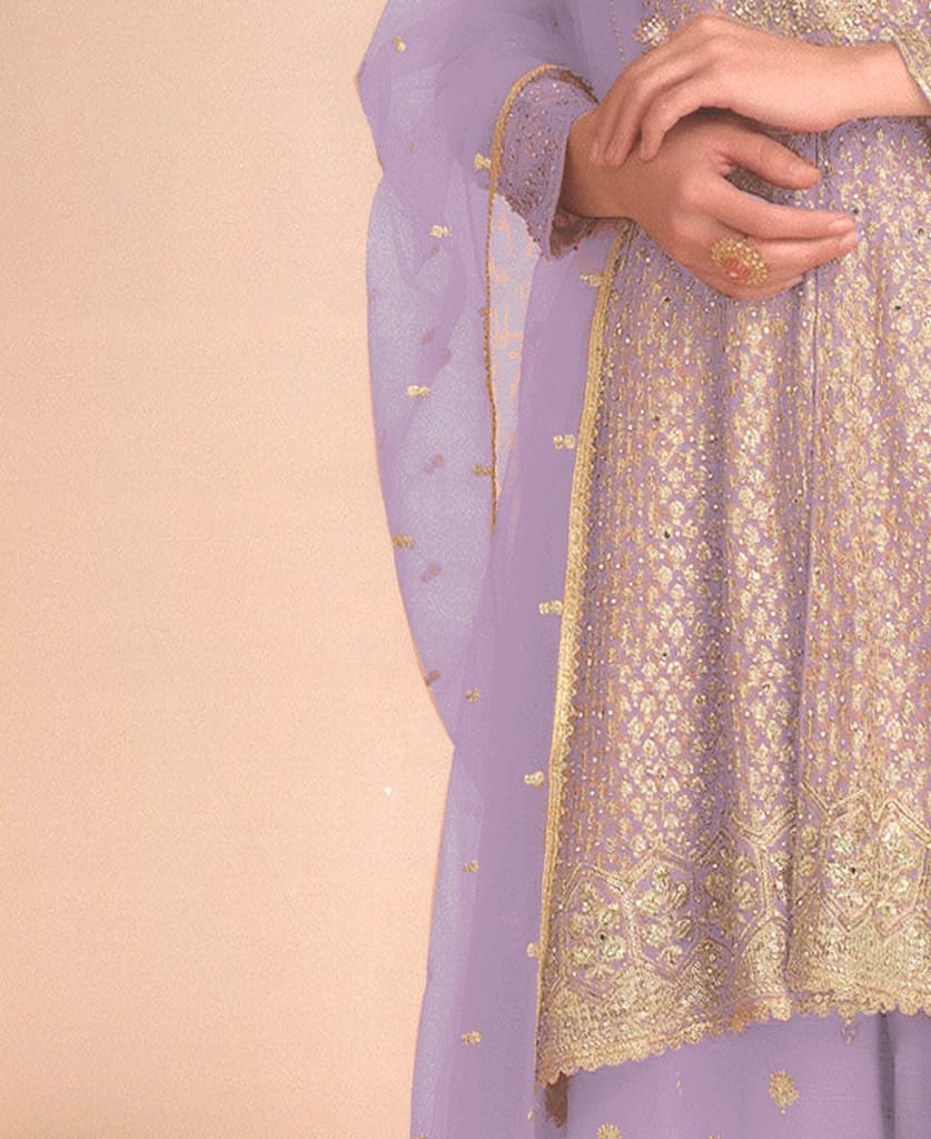 new peach high low style wedding wear georgette salwar suit for women