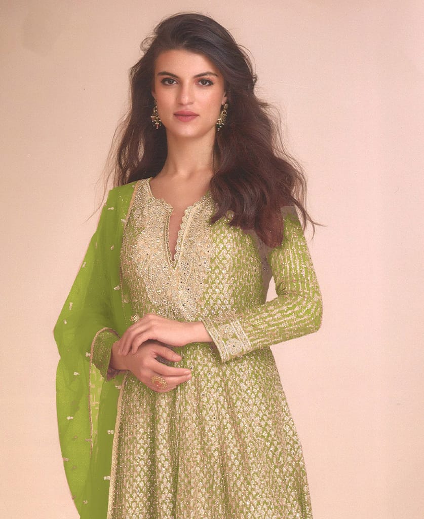 new peach high low style wedding wear georgette salwar suit for women