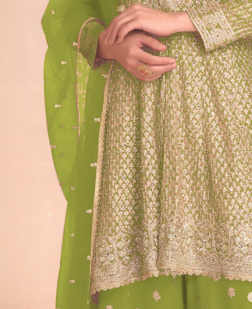 new peach high low style wedding wear georgette salwar suit for women