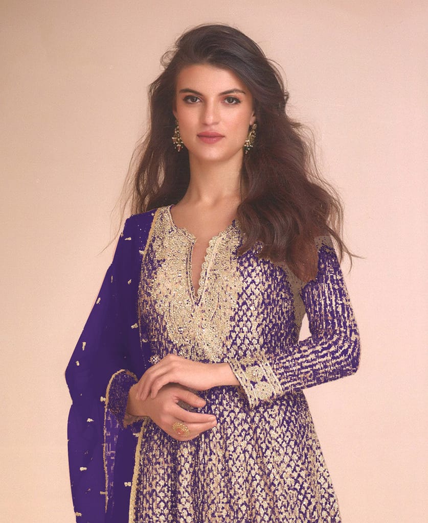 new peach high low style wedding wear georgette salwar suit for women