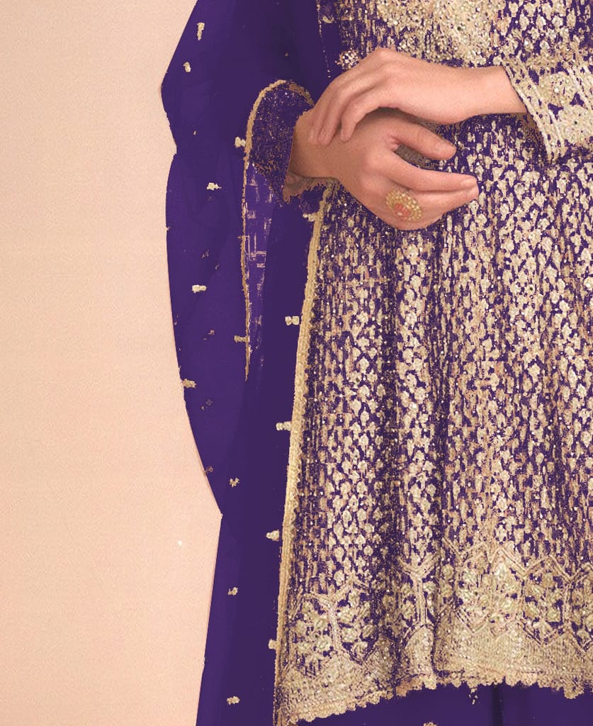 new peach high low style wedding wear georgette salwar suit for women